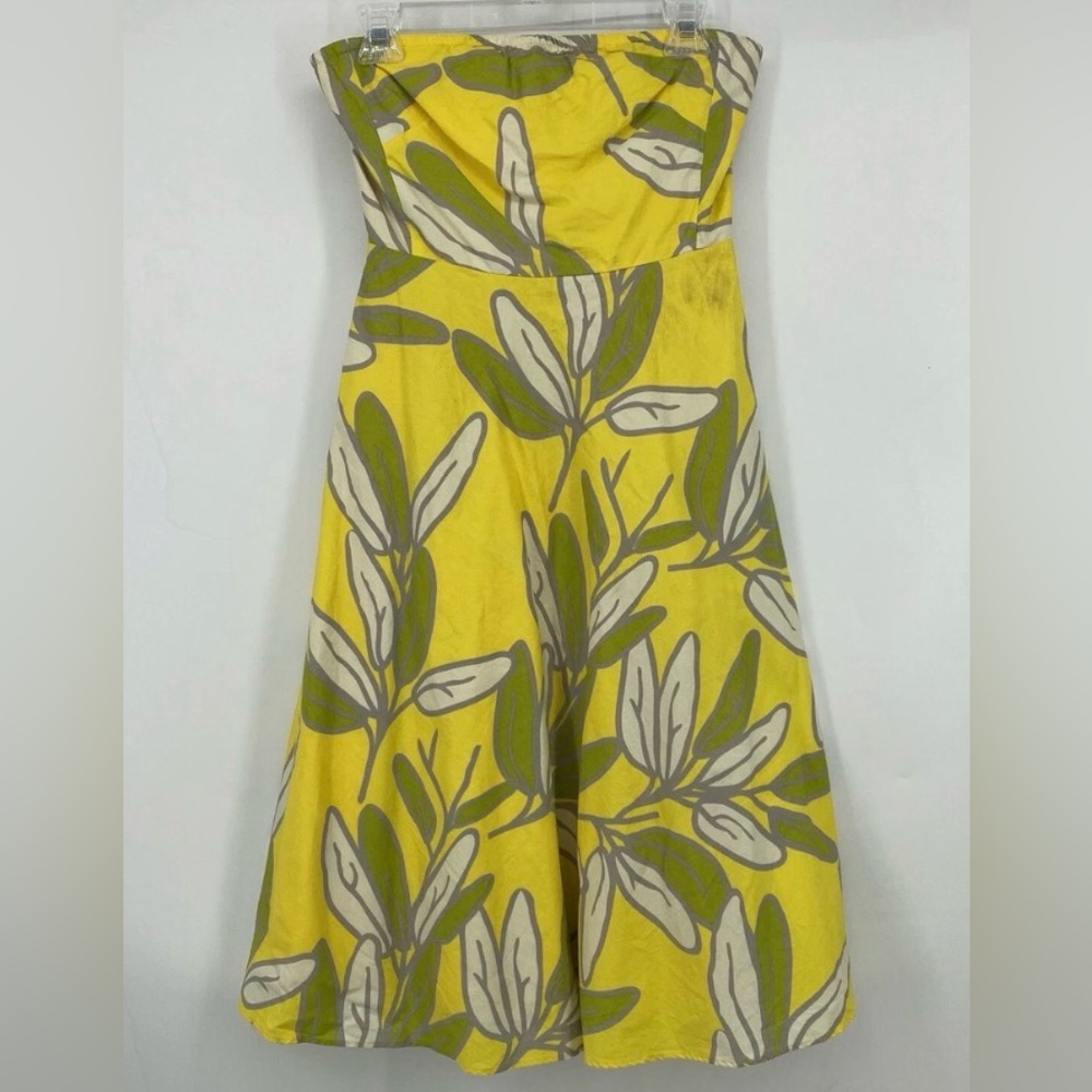 Bitten by Sarah Jessica Parker Yellow Leaf‎ Print Midi Dress Size 6